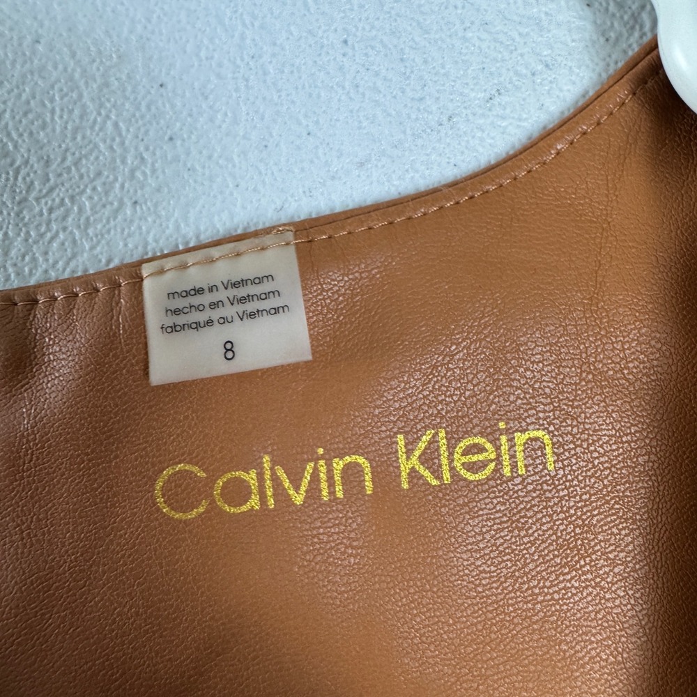 Calvin Klein Womens Faux Leather Sheath Dress Cognac Brown Size 8 CD2U9A00 - Picture 4 of 8